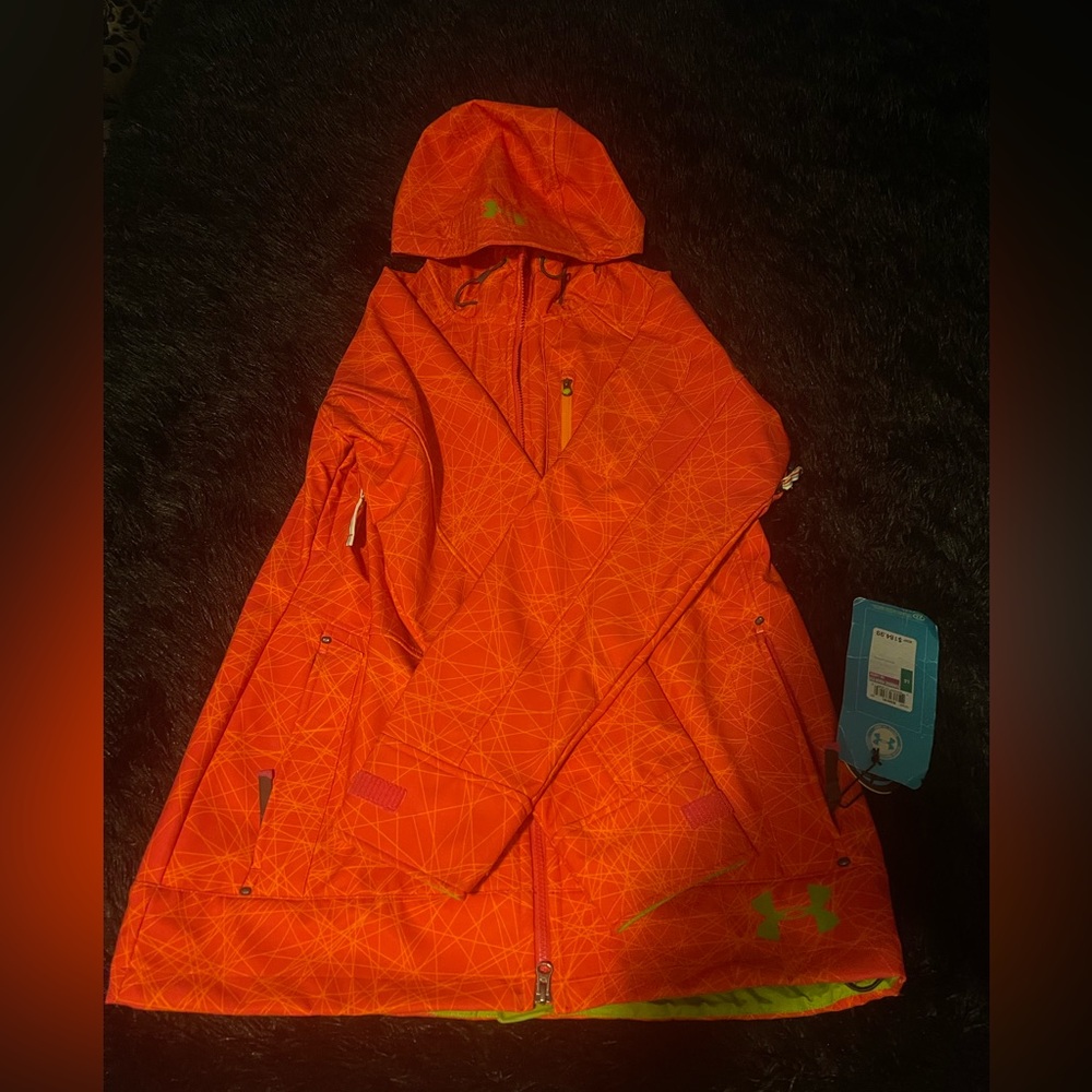 Under Armour Storm ColdGear Women’s L Black Orange Water Resistant Jacket New